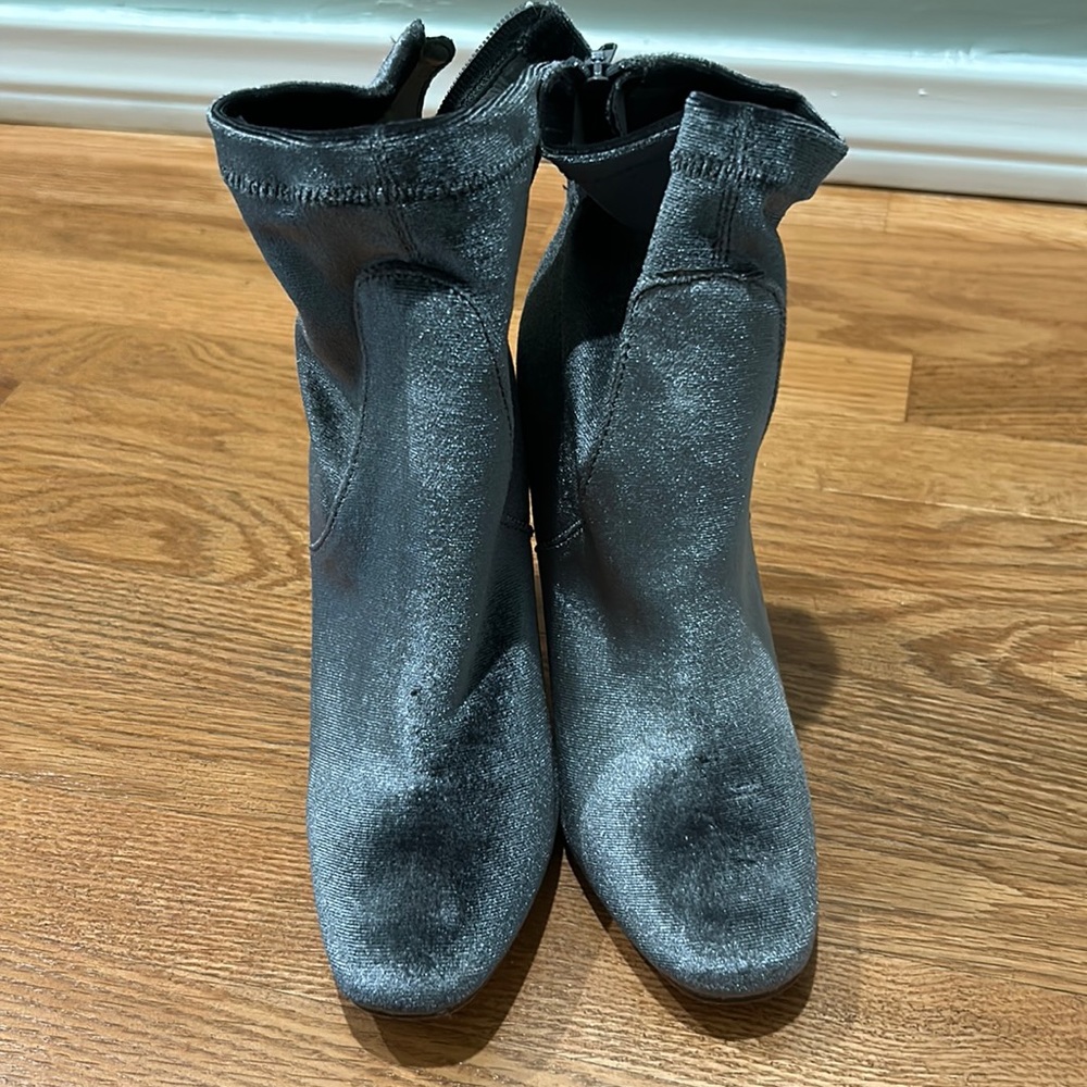 Gray Velvet Suede Pointed Toe Booties